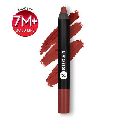SUGAR Matte As Hell Crayon Lipstick, 12Hr Matte, with Sharpener - 08 Jackie Brown (Reddish Brown)