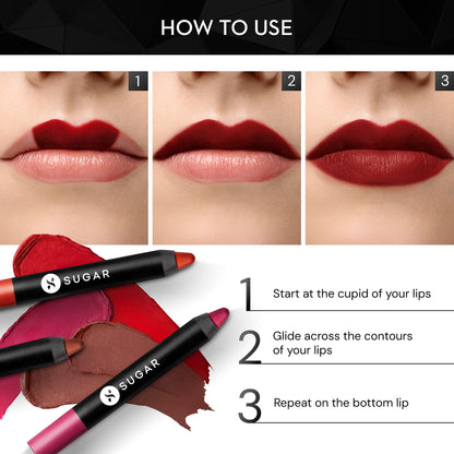 SUGAR Matte As Hell Crayon Lipstick, 12Hr Matte, with Sharpener - 13 Murphy Brown (Chocolate Burgundy)