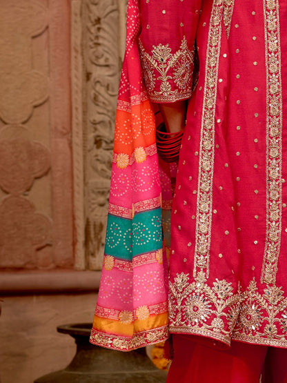 Indyancart IE Floral Embroidered Panelled Mirror Work A-Line Kurta With Palazzos & Dupatta