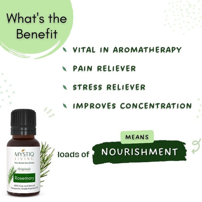 Mystiq Living Rosemary Essential Oil for Hair Growth Shots, Face & Dandruff