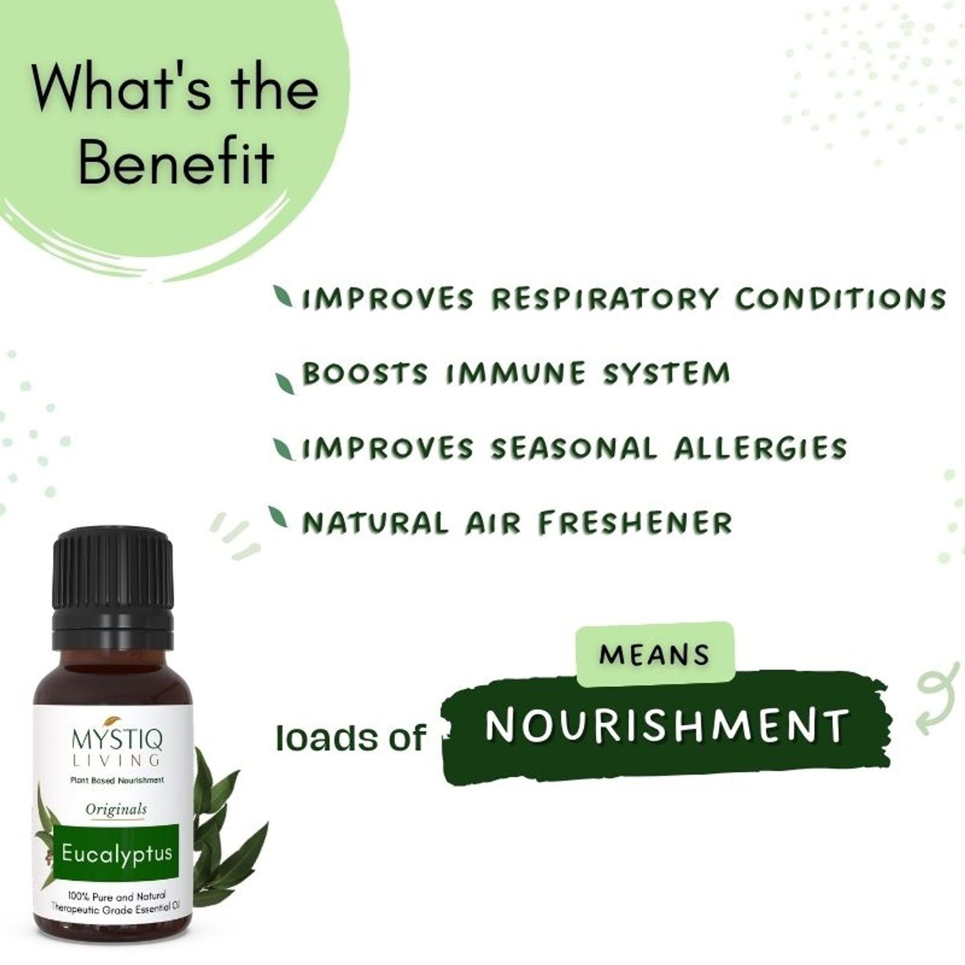Mystiq Living Eucalyptus Essential Oil 100% Pure For Steam Inhalation, Aromatherapy, Relax Muscles