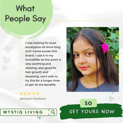Mystiq Living Eucalyptus Essential Oil 100% Pure For Steam Inhalation, Aromatherapy, Relax Muscles