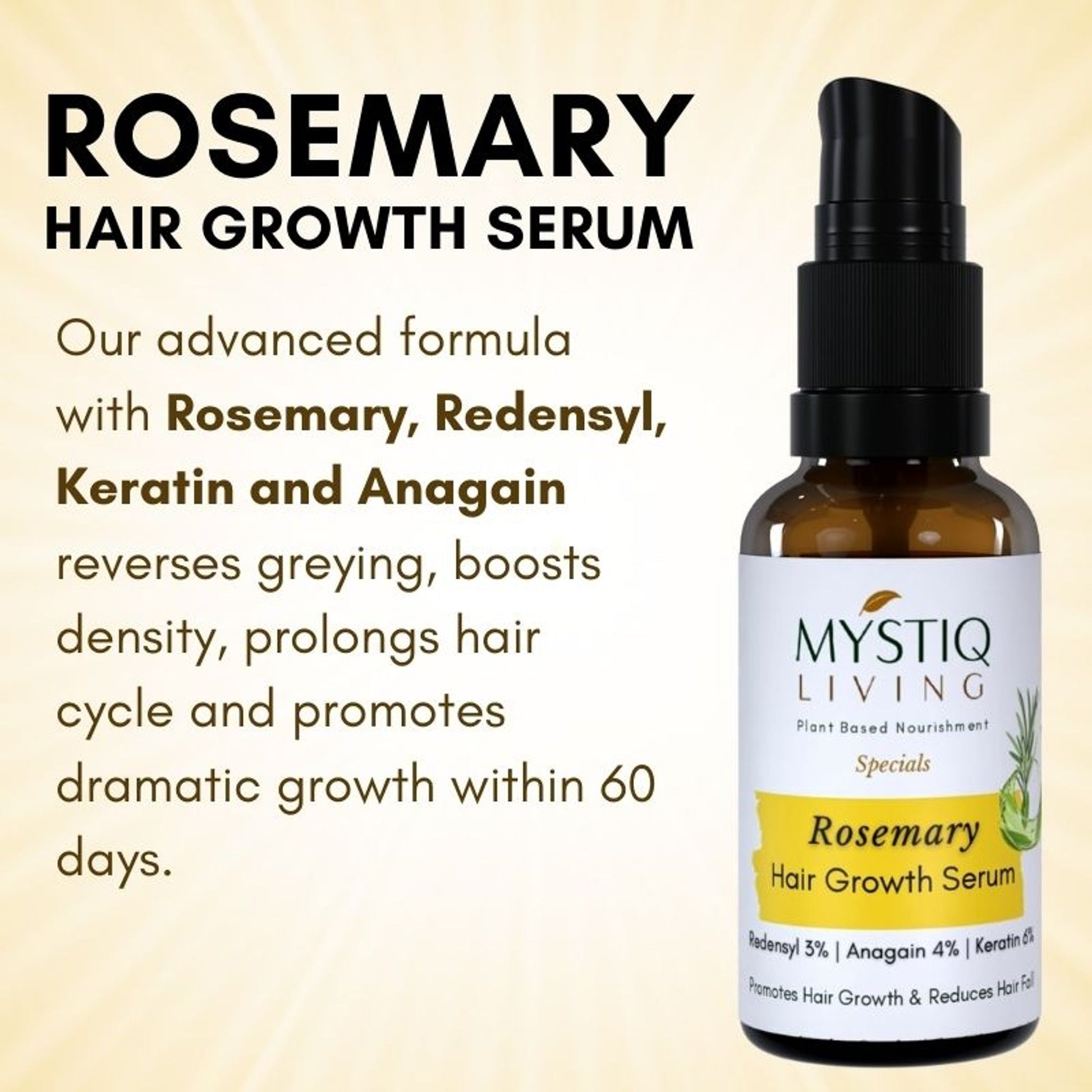 Mystiq Living Rosemary Hair Growth Serum For Scalp With Redensyl Keratin For Men & Women