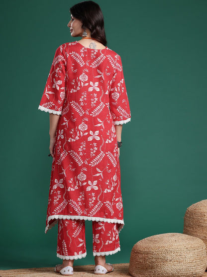 Indyancart SN Women's Printed Pure Cotton Kurta with Trousers