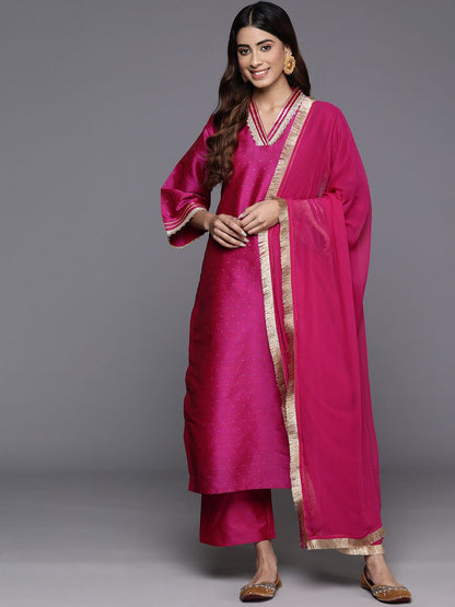 Indyancart VA Women'sFlared Sleeves Gotta Patti Kurta with Palazzos & Dupatta
