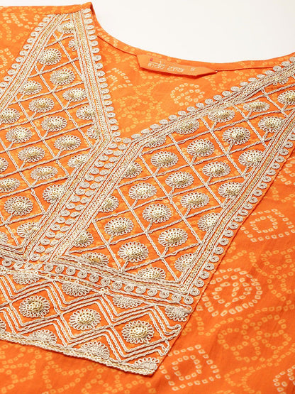 Dhiyona IE Bandhani Printed Sequinned Pure Cotton Kurta With Trousers & Dupatta