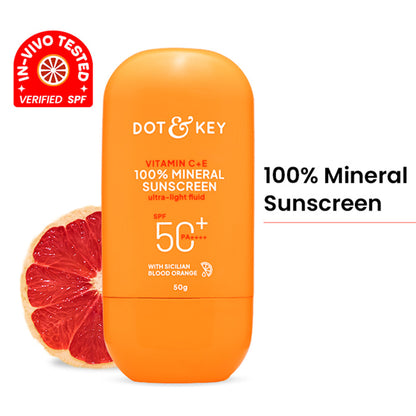 Dot & Key Vitamin C + E 100% Mineral Sunscreen In-Vivo Tested SPF 50+ PA++++, No White Cast
