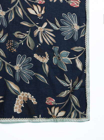 Indyancart IE Floral Embroidered Thread Work Pure Cotton Kurta with Trousers & With Dupatta