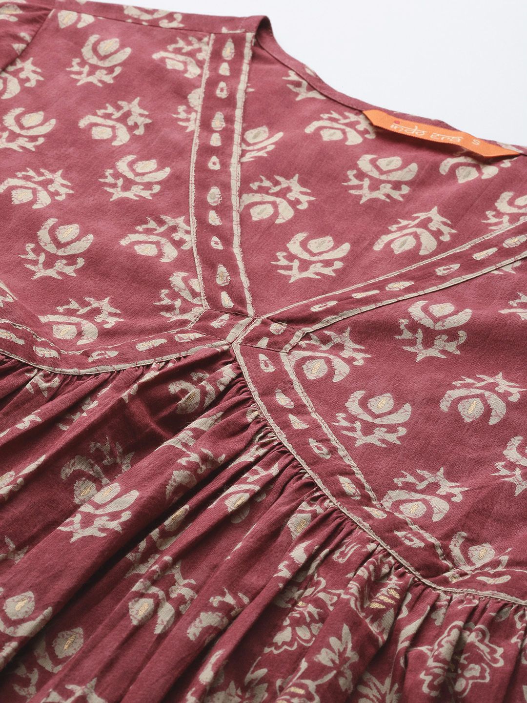Indyancart IE Floral Printed Empire Pure Cotton Kurta with Trousers & With Dupatta