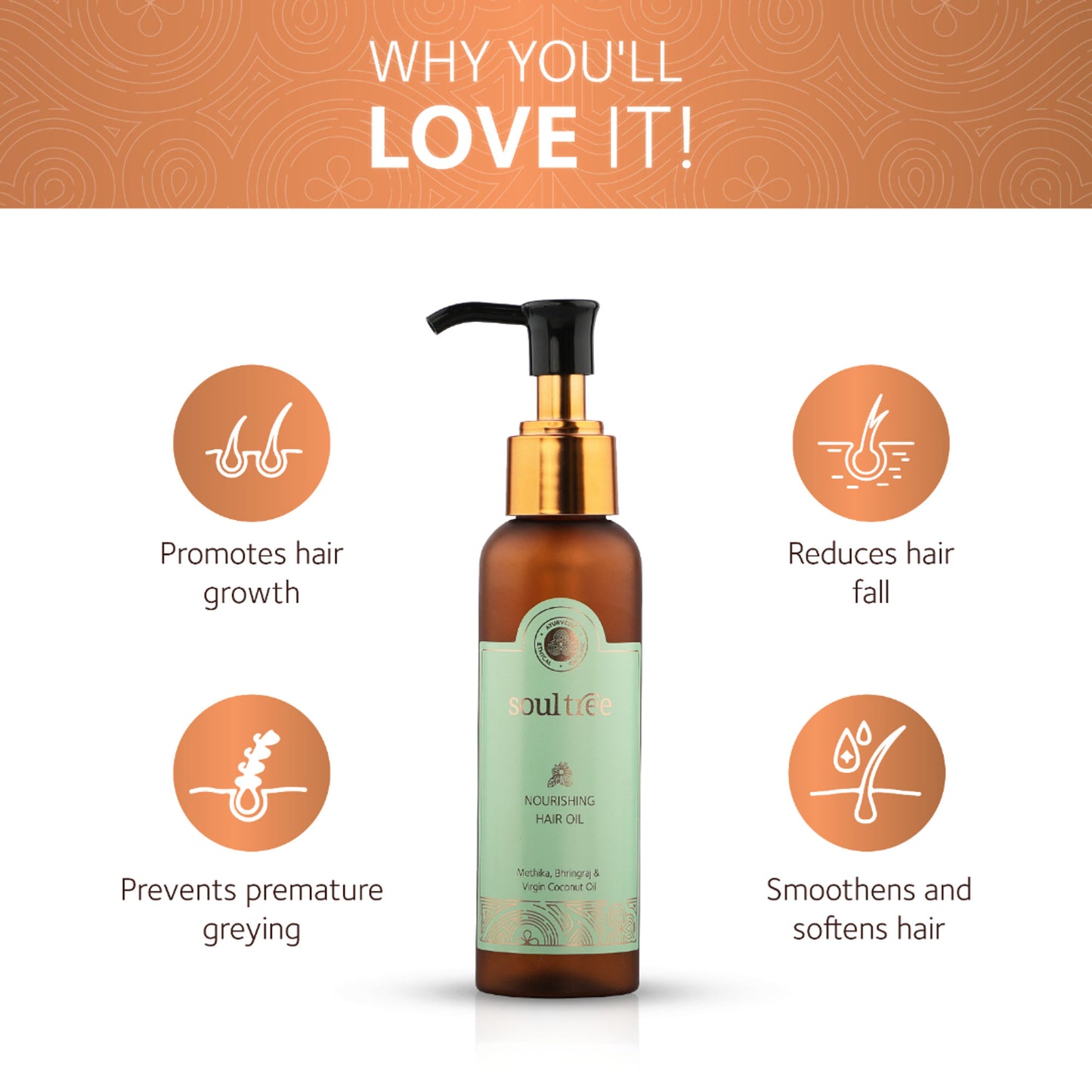 SoulTree Nourishing Hair Oil with Methika, Bhringraj & Virgin Coconut