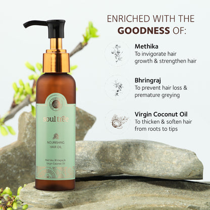 SoulTree Nourishing Hair Oil with Methika, Bhringraj & Virgin Coconut