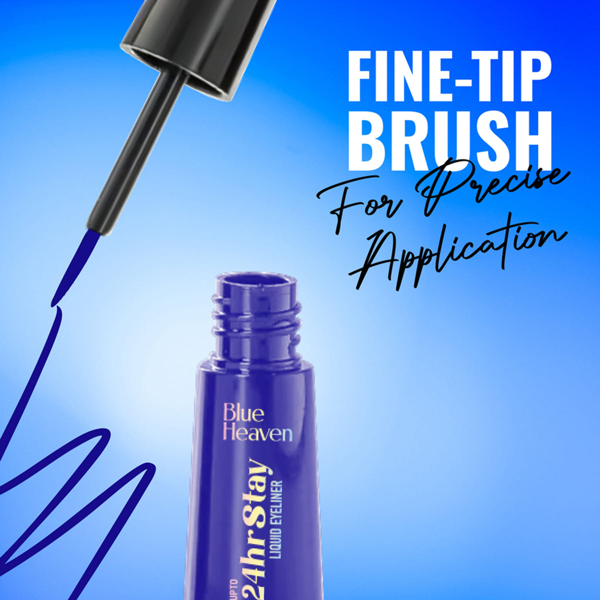 Blue Heaven 24Hr Stay Liquid Eyeliner in Electric Blue, showcasing the sleek blue eyeliner pen with vibrant blue tip and cap.