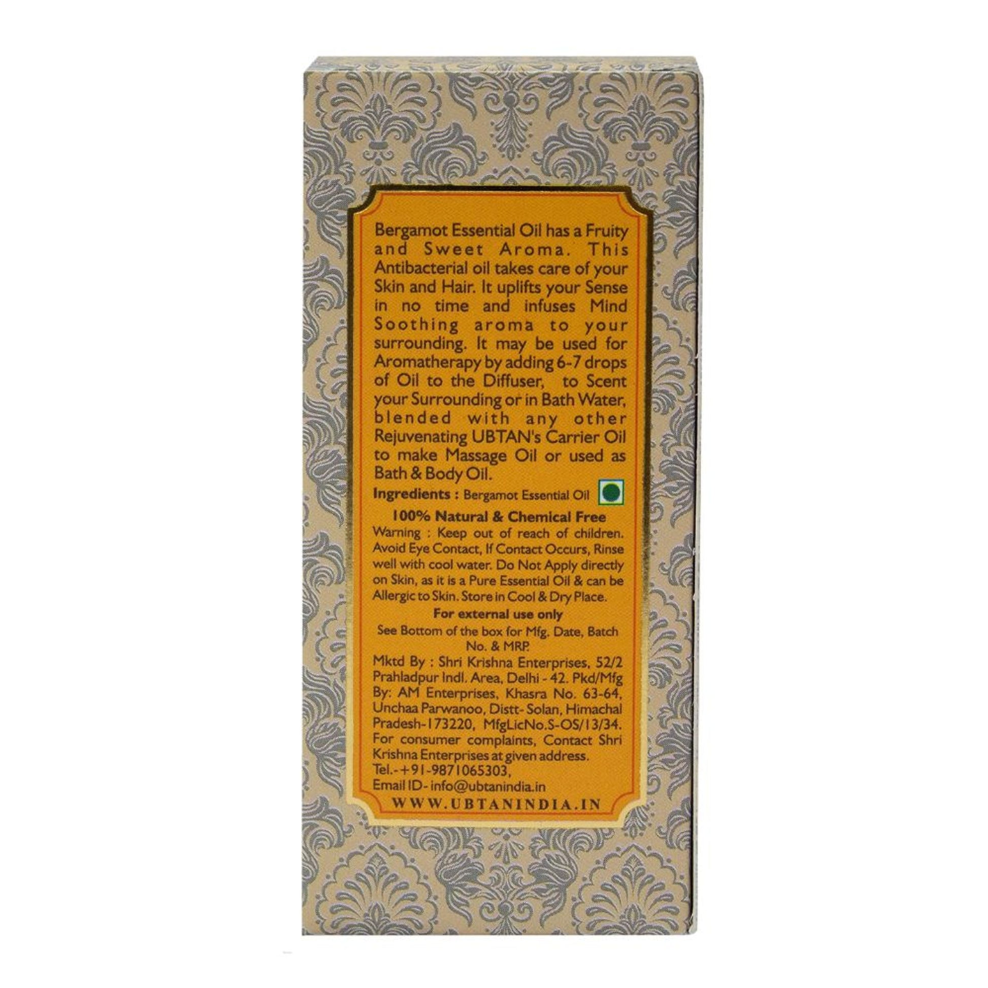 Rejuvenating UBTAN Bergamot Pure Essential Bath & Body Oil