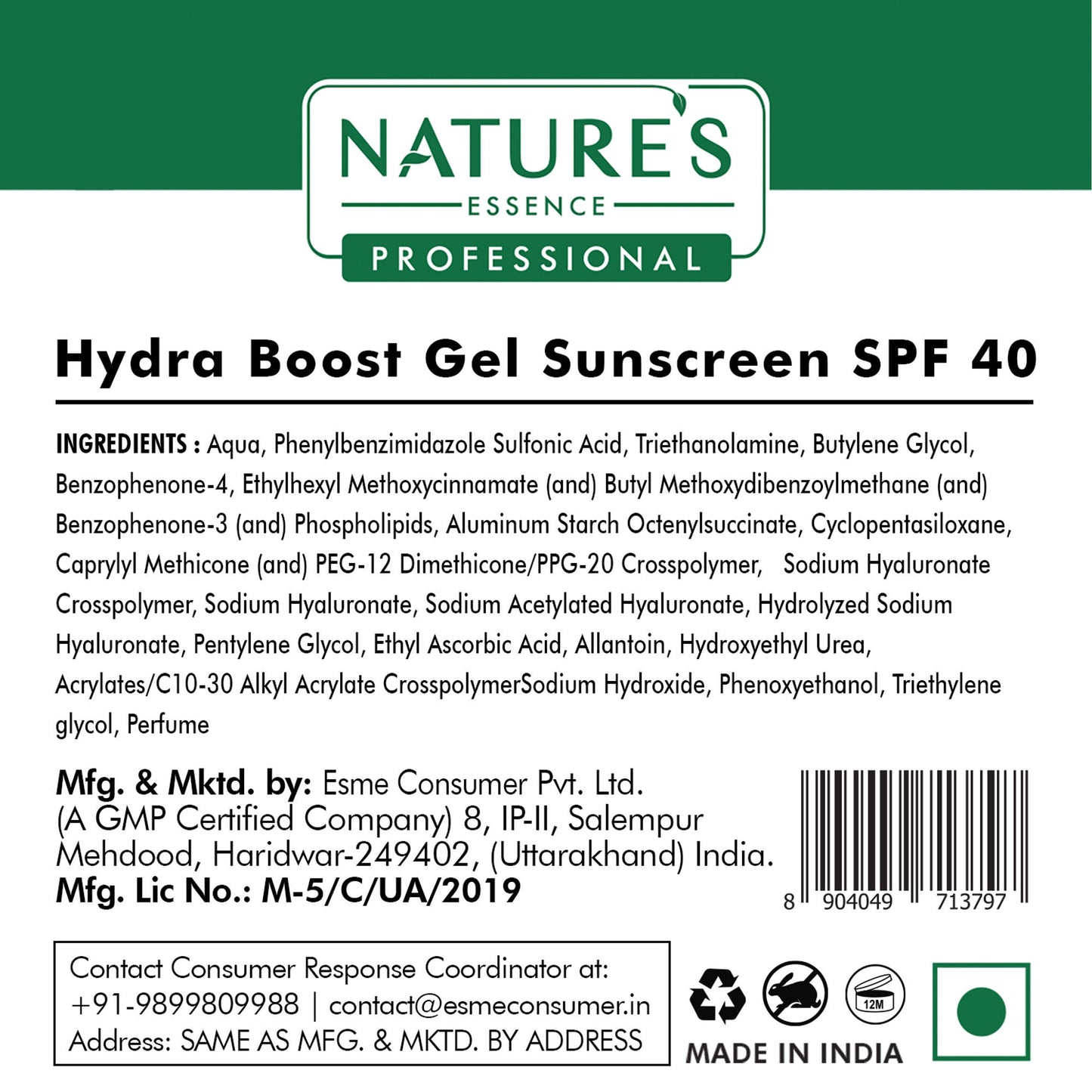 Nature's Essence Professional Hydra Boost Gel SunScreen SPF 40 PA+++