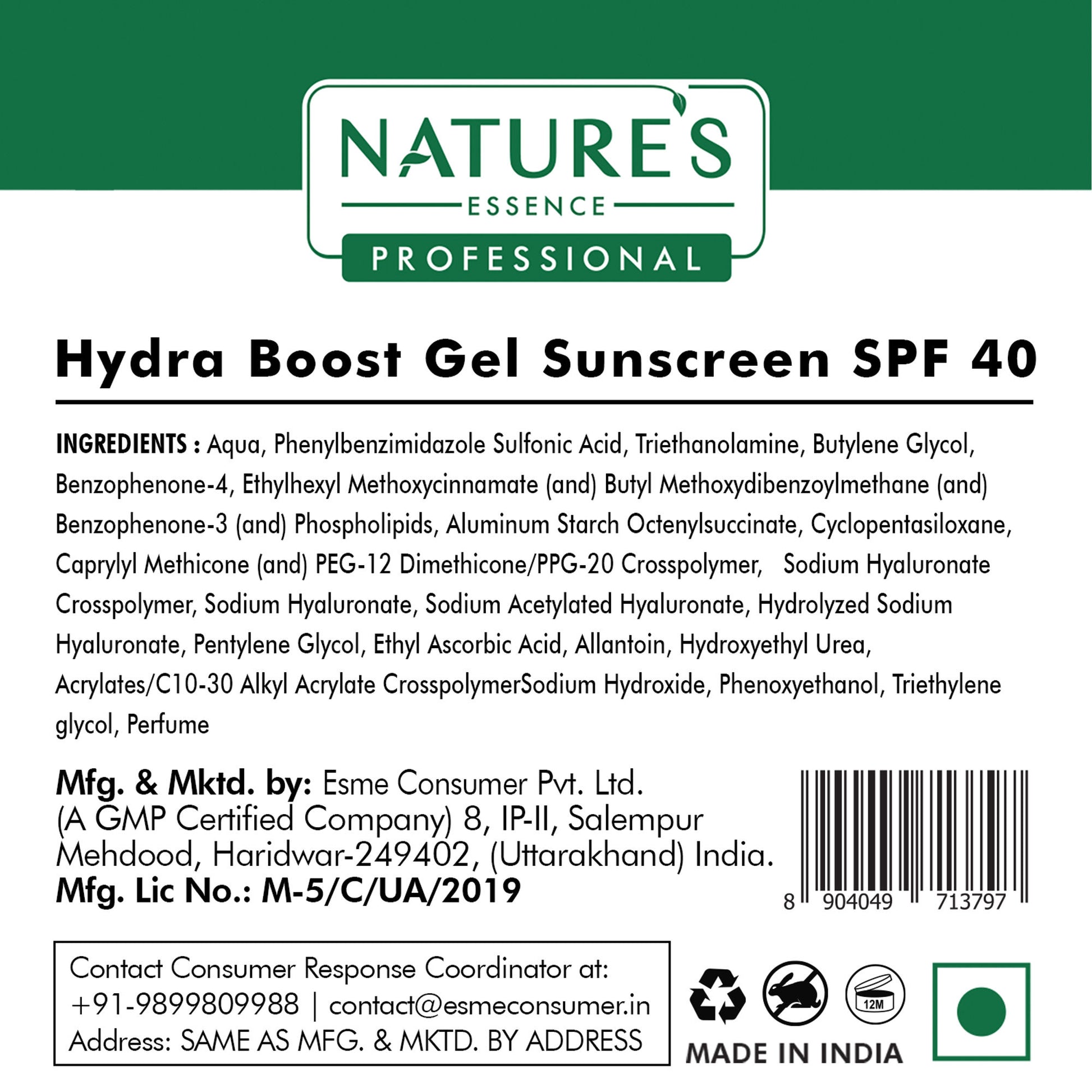 Nature's Essence Professional Hydra Boost Gel SunScreen SPF 40 PA+++