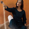 Indyancart IE Floral Yoke Design Notch Neck Thread Work Kurta