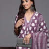 Indyancart VA Women'sFloral Printed Sequinned Pure Cotton Kurta with Trousers & Dupatta
