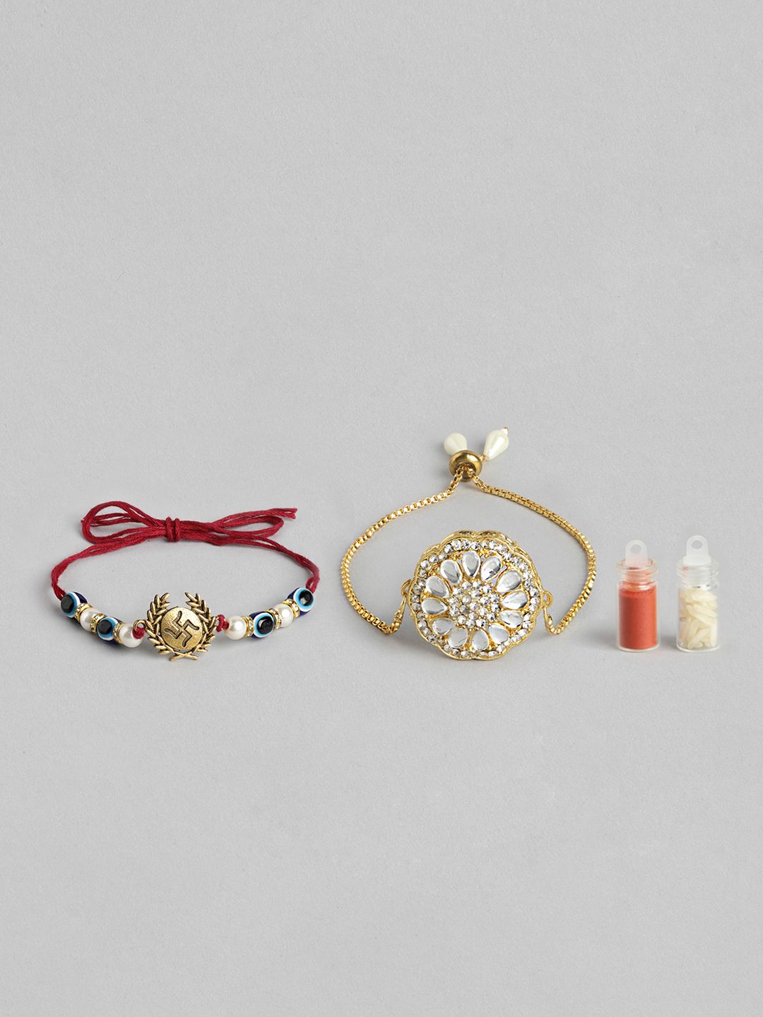 Anouk Unisex Set of 2 Beaded Bhai Bhabhi Rakhis With Roli & Chawal