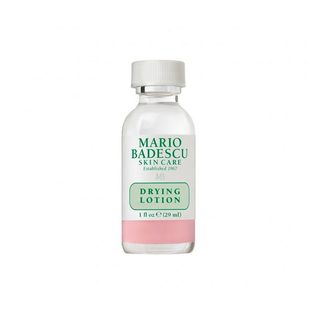 Mario Badescu Acne Spot Corrector Drying Lotion with Salicylic Acid in a small glass bottle, designed for treating blemishes.