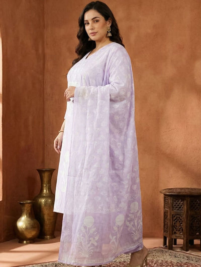 Dhiyona Women's Floral Printed Regular Pure Cotton Kurta with Trousers & With Dupatta