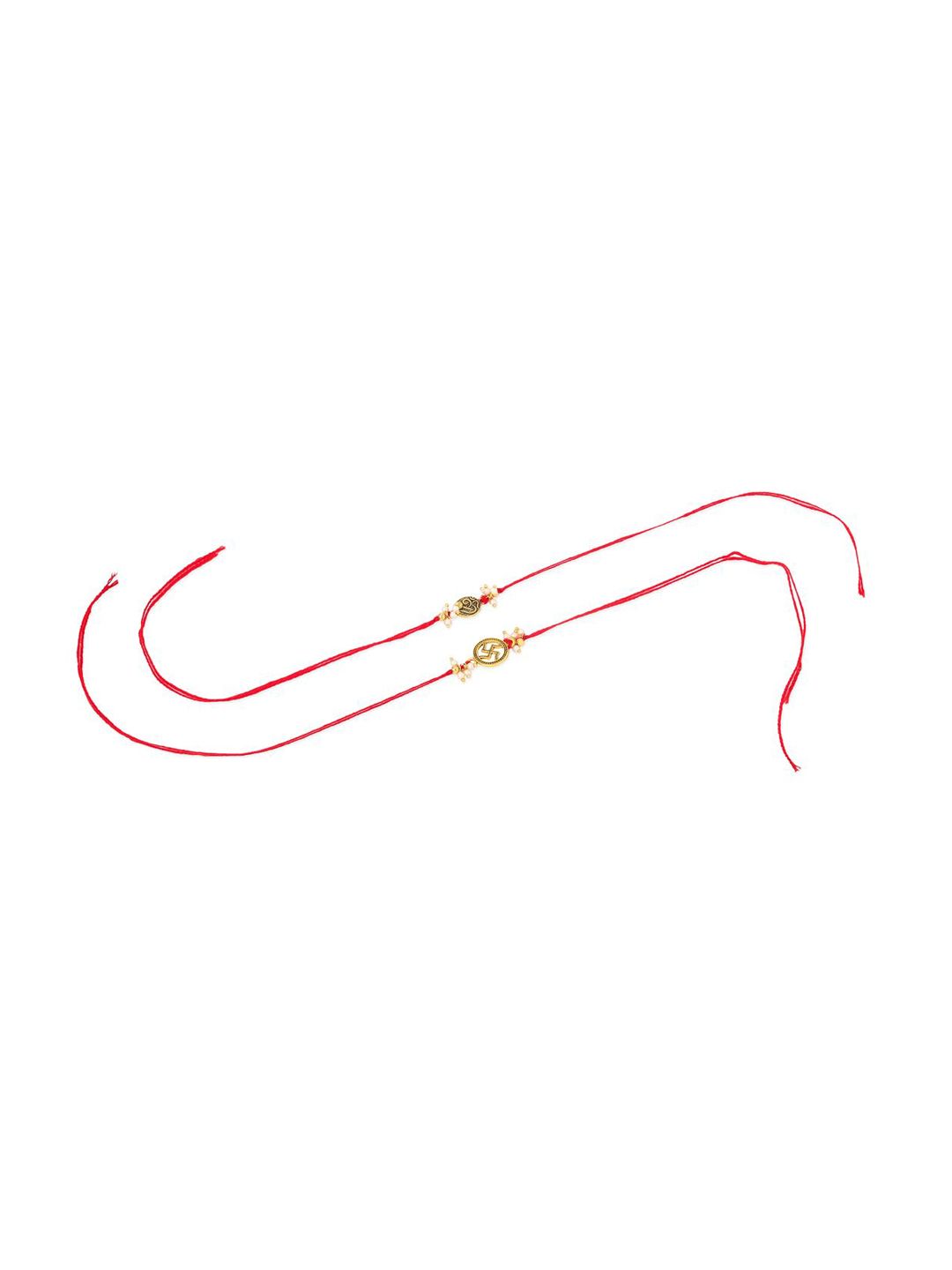 Anouk Pearls Beaded Swastik Bhaiya Bhabhi Rakhi With Roli Chawal Chandan