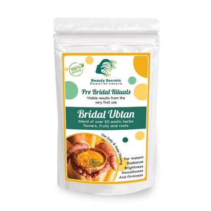 Beauty Secrets Ayurvedic bridal ubtan powder face mask in a bowl, showing its natural herbal texture and golden color.