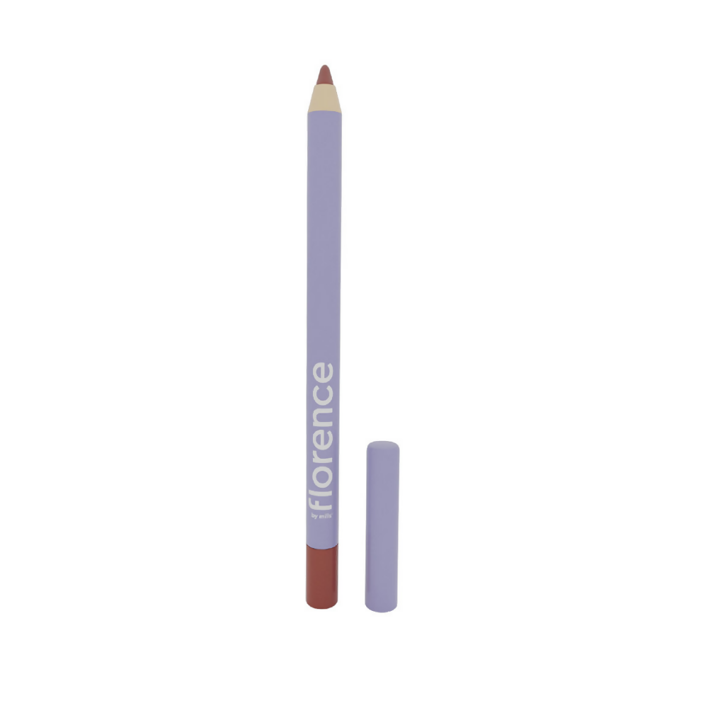 Florence by Mills Mark My Words Lip Liner in bold berry shade, showcasing the sleek pencil and vibrant color for defining lips.