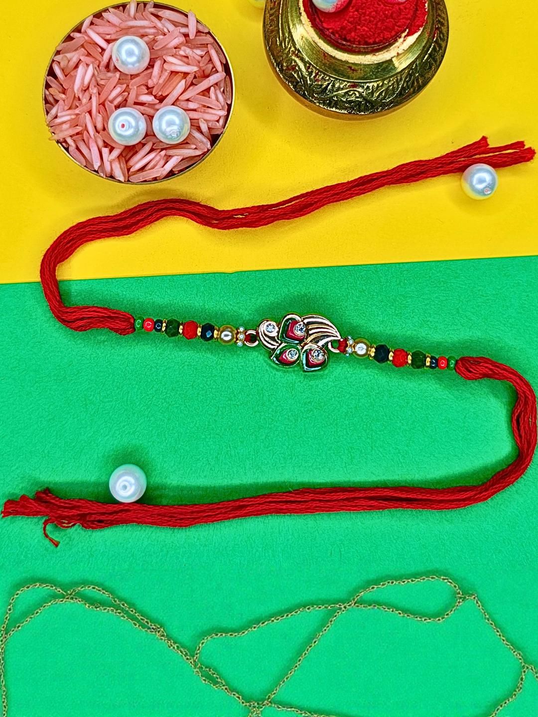 Anouk Set Of 12 Beaded Cotton Thread with AD Stones & Meenakari Designer Rakhi for Brother