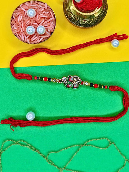Anouk Set Of 12 Beaded Cotton Thread with AD Stones & Meenakari Designer Rakhi for Brother