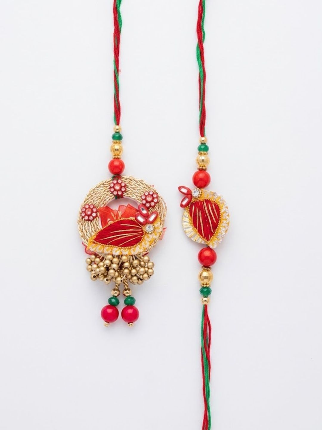 Anouk Set Of 2 Artificial Beads Bhaiya Bhabhi Rakhi With Roli Chawal Chandan Mishri
