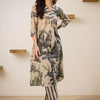 Dhiyona IE Women Printed Regular Linen Kurta with Trousers