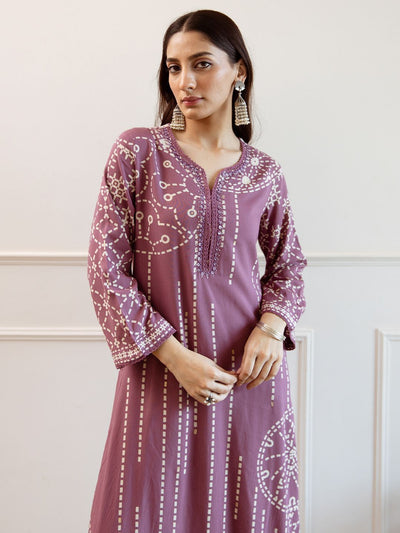 Indyancart IE Women Printed Regular Beads and Stones Kurta with Trousers