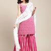 Indyancart VA Women's Pink Floral Printed Sequinned Pure Cotton Kurta with Sharara