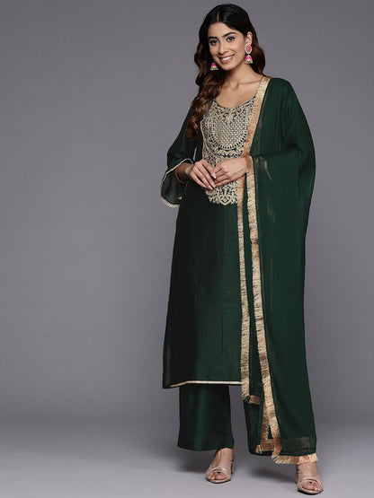 Indyancart VA Women Ethnic Motifs Embroidered Regular Republic Day Kurta with Palazzos & With Dupatta
