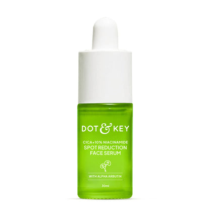 Dot & Key Niacinamide + Cica face serum for oily, acne-prone skin showing a dropper bottle with serum and fresh ingredients.
