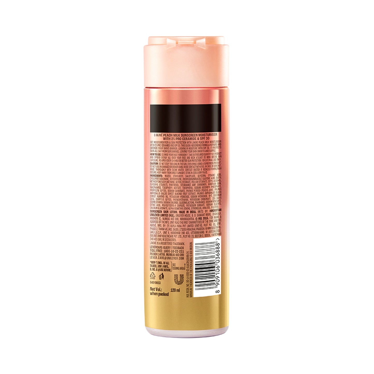 Lakmé Peach Moisturiser with SPF 30 & Ceramide, UV Defense & Barrier Repair, All Skin Types