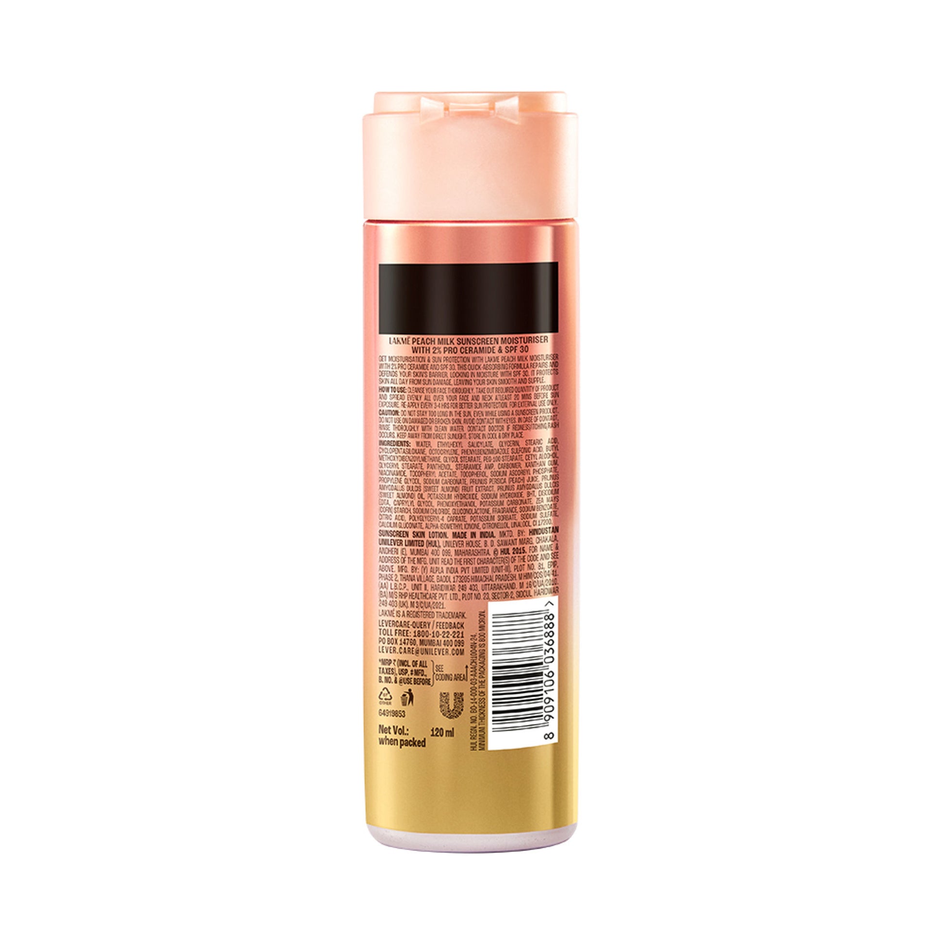Lakmé Peach Moisturiser with SPF 30 & Ceramide, UV Defense & Barrier Repair, All Skin Types