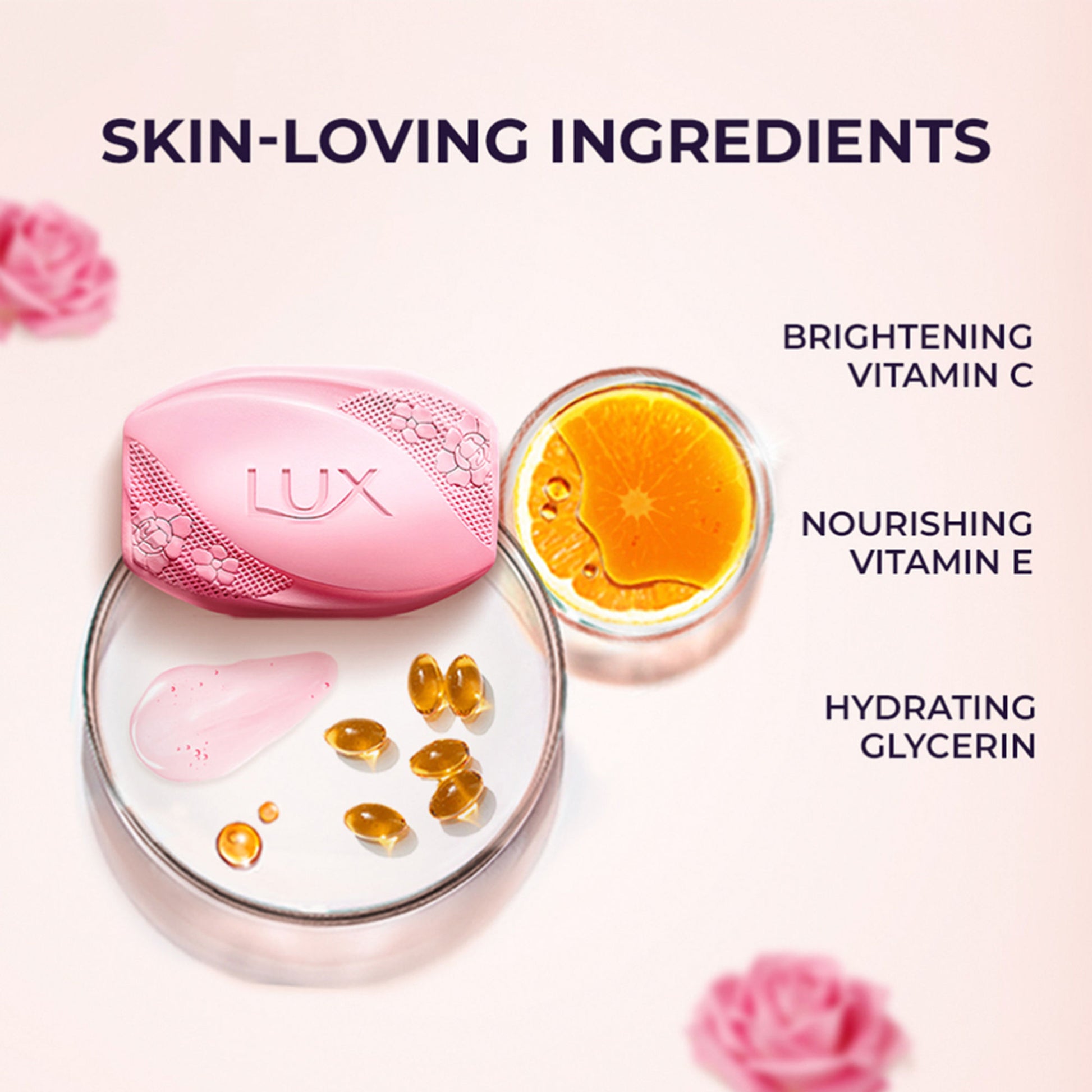 LUX Soft Glow Rose & Vitamin E Soap Bar (Pack of 3) Moisturizing Bathing Soap