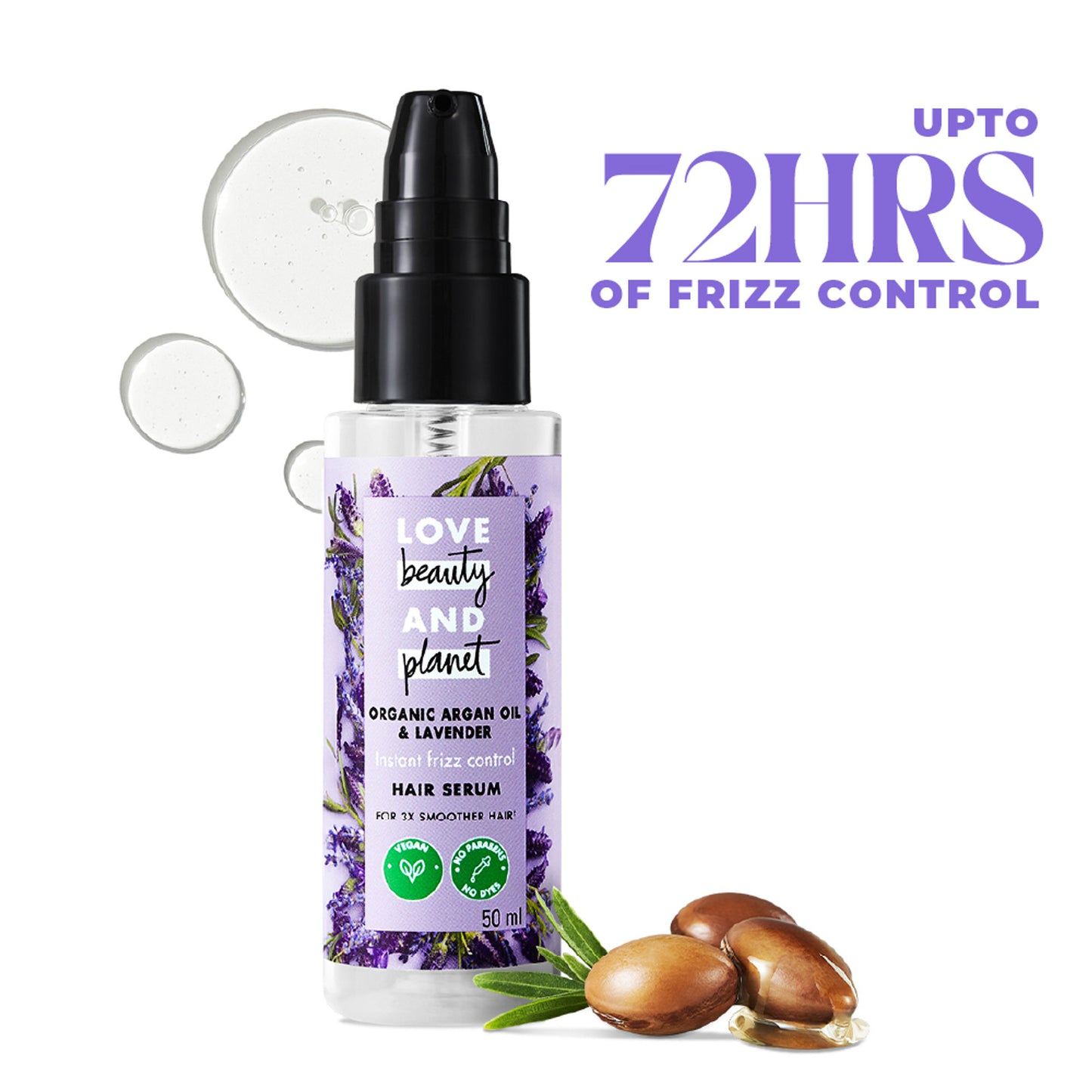 Love Beauty & Planet Argan Oil & Lavender Hair Serum For Smooth Frizz-Free Hair