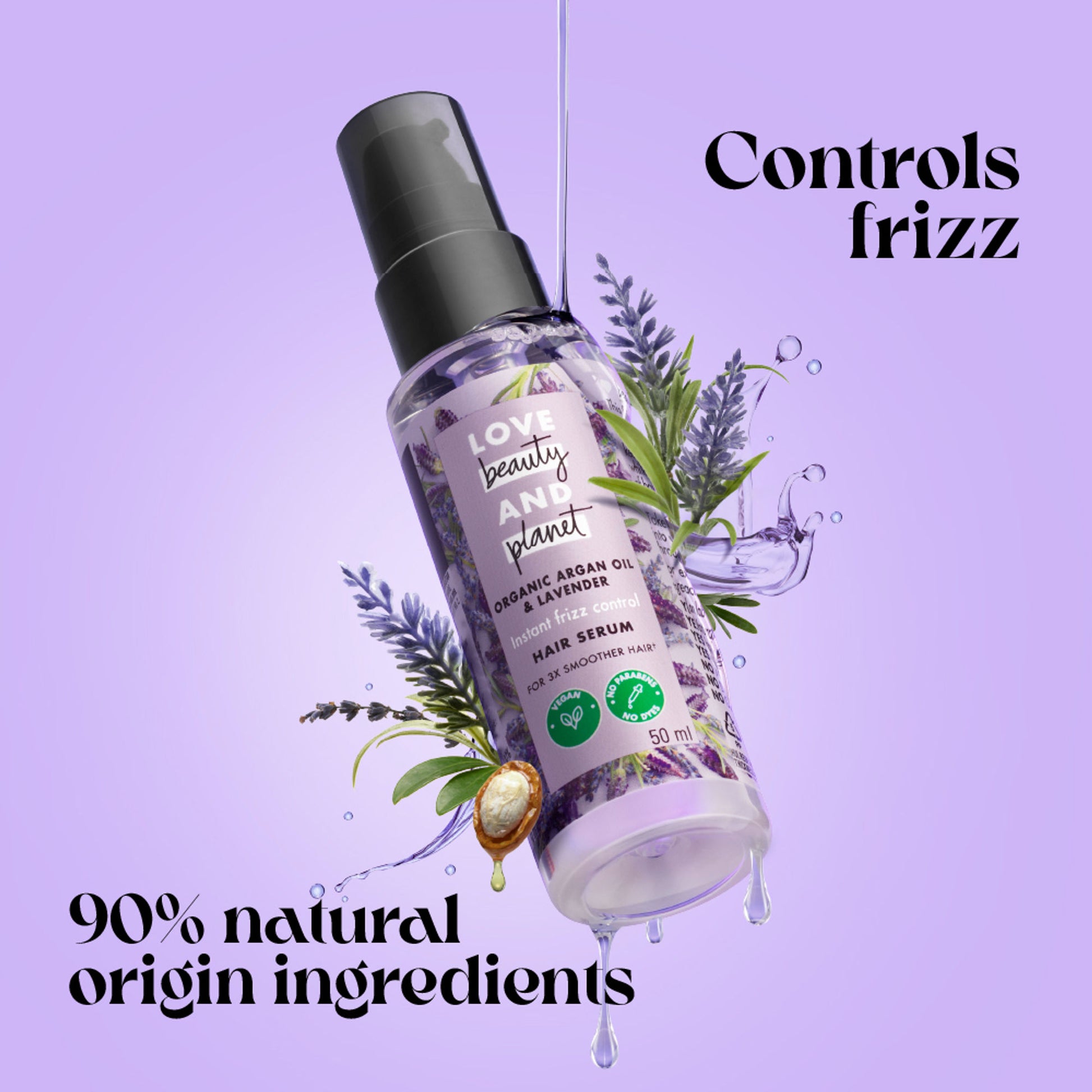Love Beauty & Planet Argan Oil & Lavender Hair Serum For Smooth Frizz-Free Hair