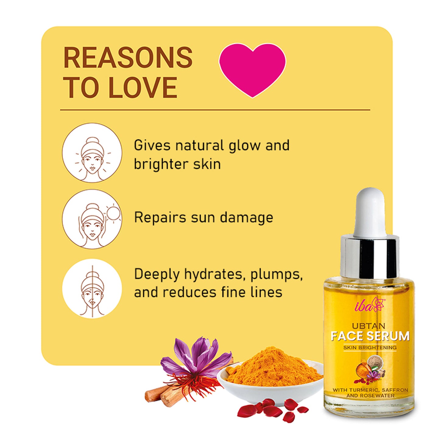 IBA Ubtan Face Serum With Turmeric, Saffron & Rosewater For Skin Brightening