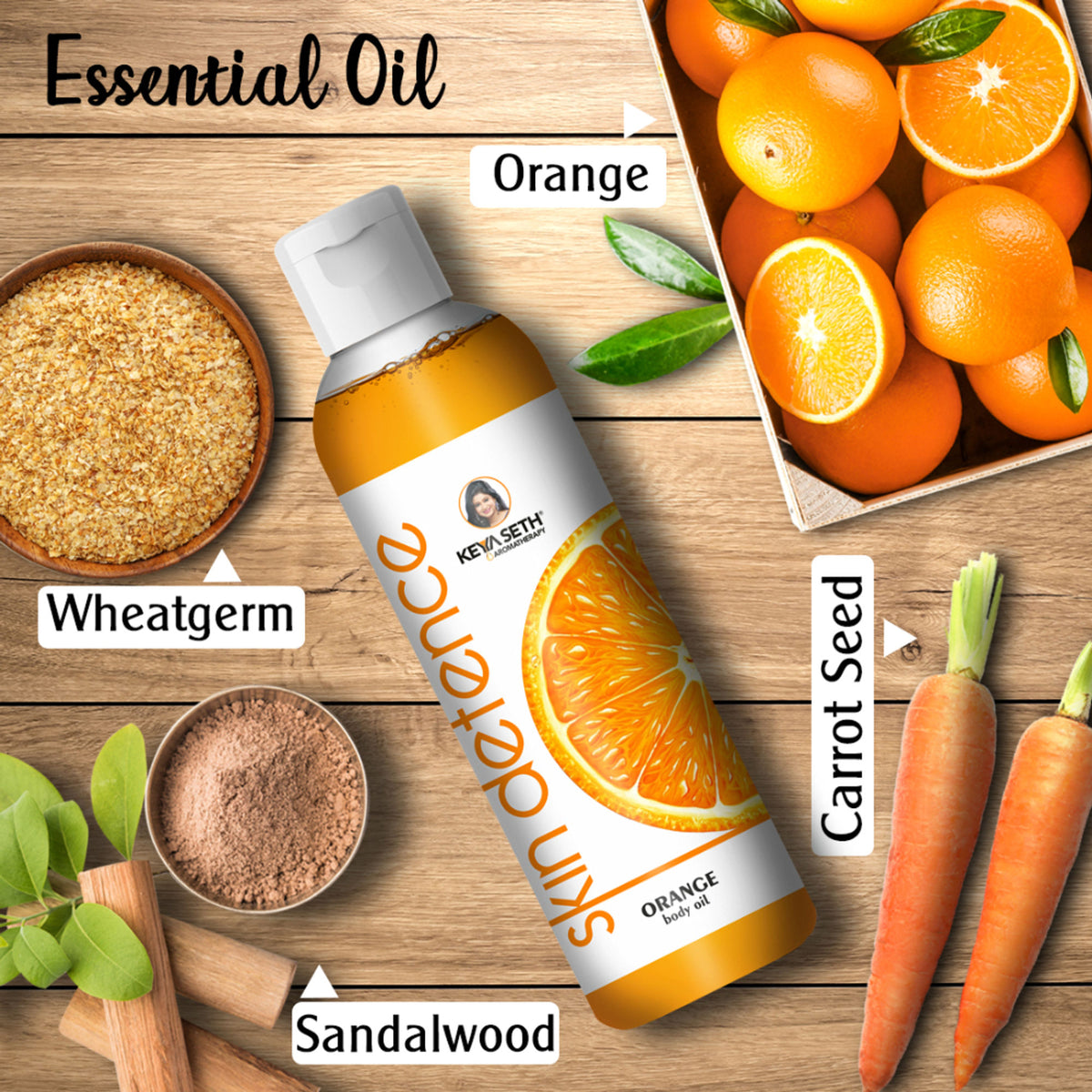 Keya Seth Aromatherapy Skin Defence Orange Body Oil pack of 2 bottles, featuring vibrant orange-infused skincare for nourishing body care.