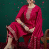 Dhiyona IE Embroidered Sequinned Chanderi Silk Straight Kurta With Trousers & Dupatta