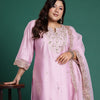 Indyancart Women's Plus Size Ethnic Motifs Embroidered Sequinned Liva Kurta Set