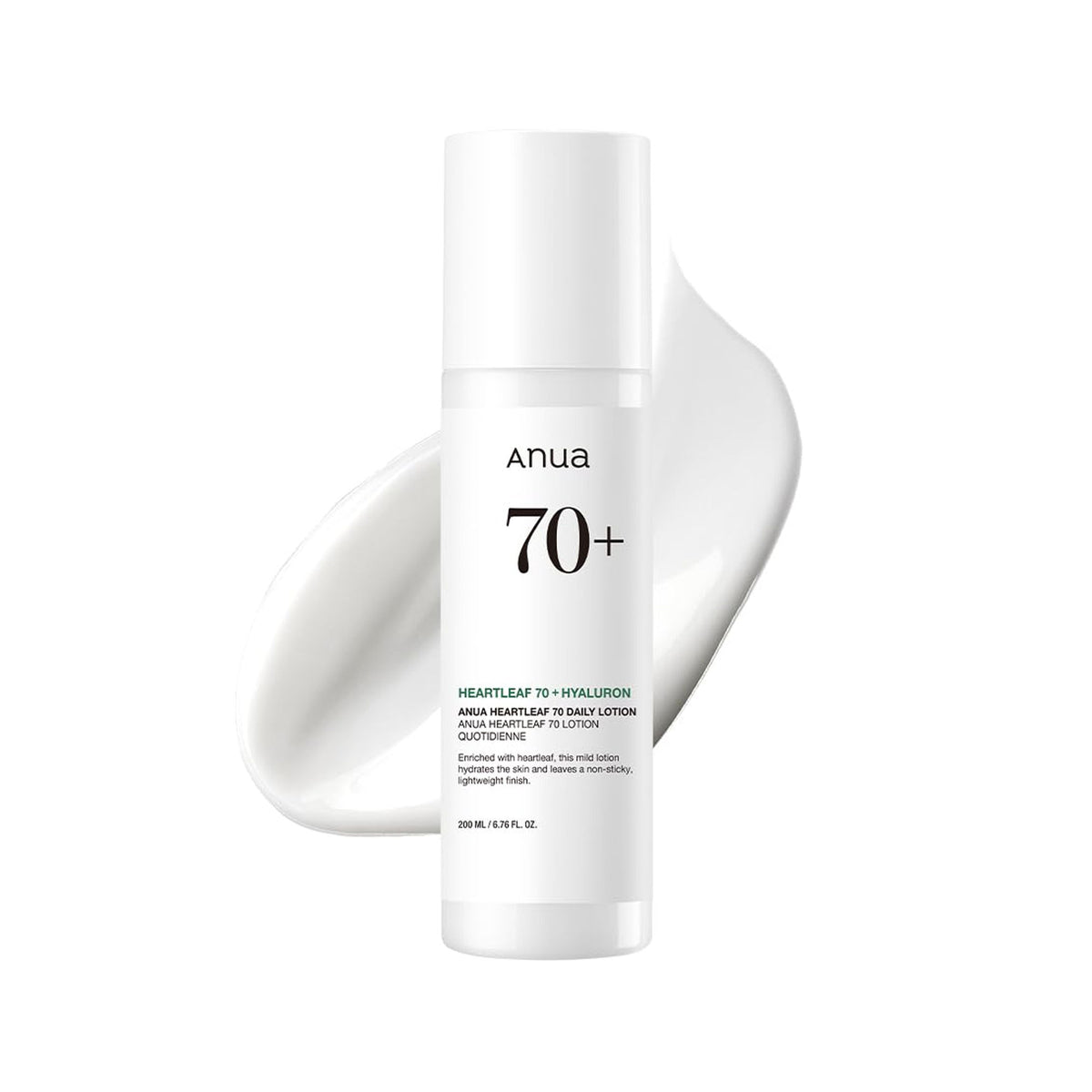 Anua Heartleaf 70 Daily Lotion lightweight moisturizer with hyaluronic acid for dry, acne-prone skin, showing the product bottle.