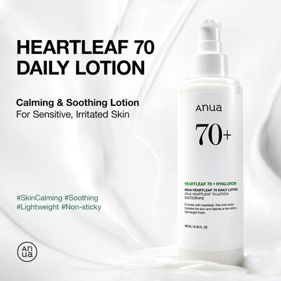 Anua Heartleaf 70 Daily Lotion Lightweight Moisturizer with Hyaluronic Acid for Dry, Acne-Prone Skin