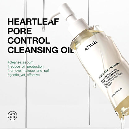 Anua Heartleaf Pore Control Cleansing Oil removing makeup, excess sebum, blackheads, and unclogging pores.