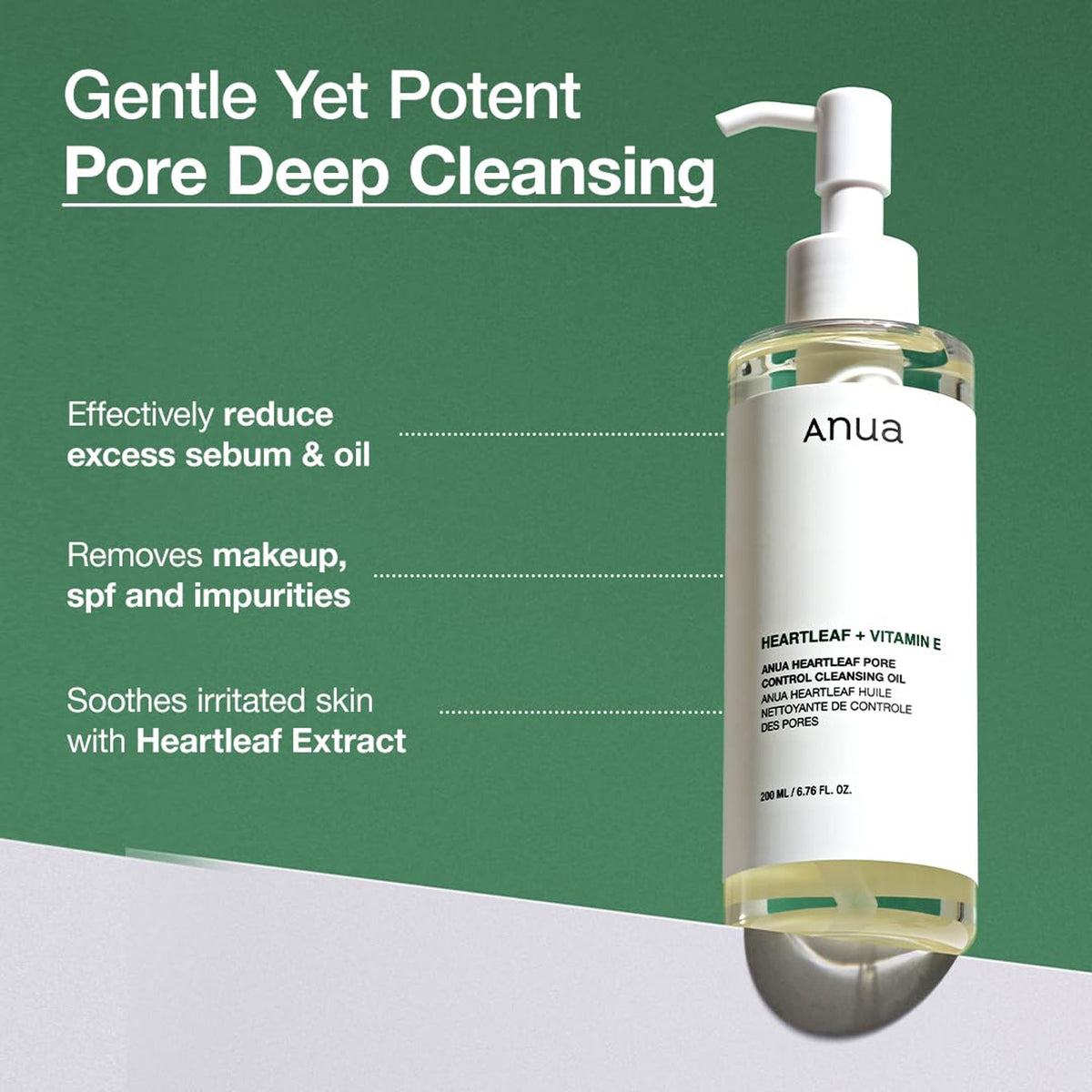 Anua Heartleaf Pore Control Cleansing Oil with natural ingredients, removing makeup, excess sebum, blackheads, and unclogging pores.