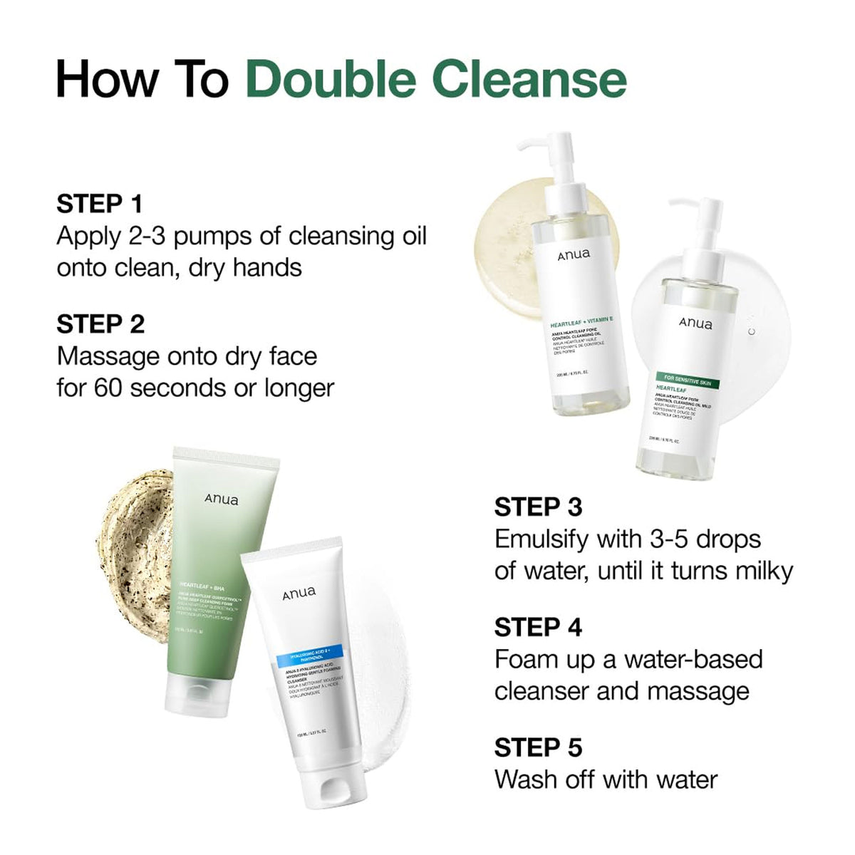 Anua Heartleaf Pore Control Cleansing Oil removing makeup, excess sebum, blackheads, and unclogging pores.