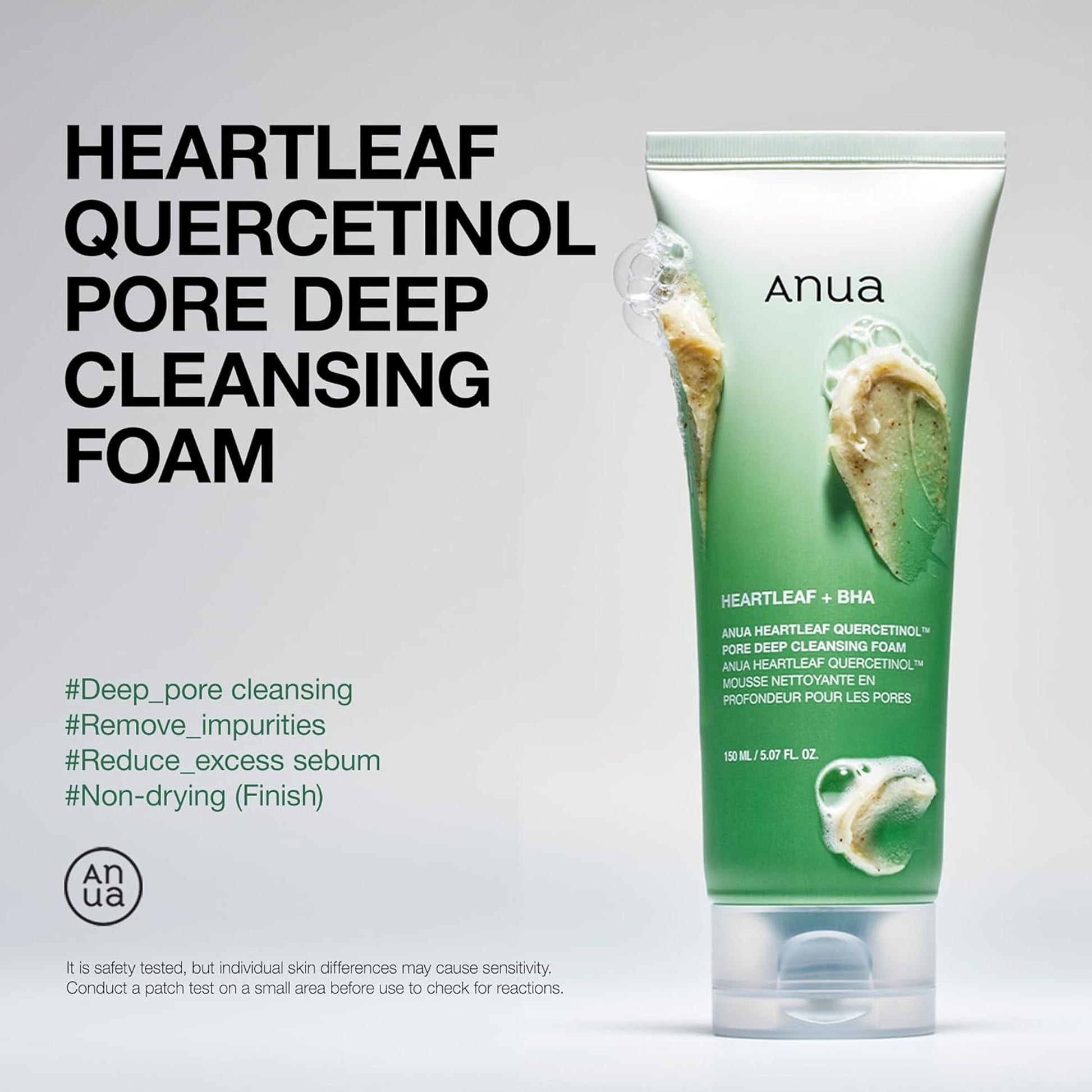 Anua Heartleaf Quercetinol Pore Deep Cleansing Foam with 0.5% BHA For Gentle Exfoliation